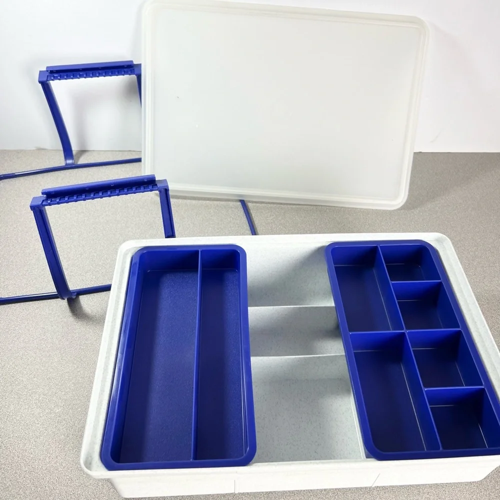 Vintage Tupperware Tuppercraft White Blue Craft/Tackle Set with Handle‎ like new